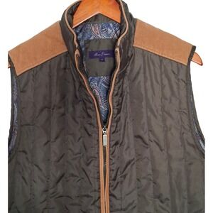 Alan Flusser Quilted Vest Men Medium Brown Corduroy Trim Lining Excellent